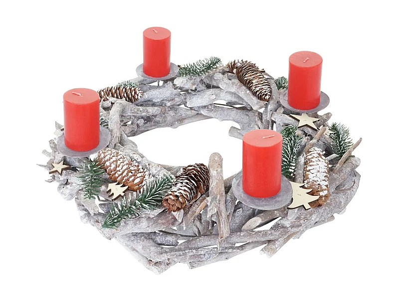 Corona de Adviento XXL redonda velas de madera rojo,  con velas, rojo