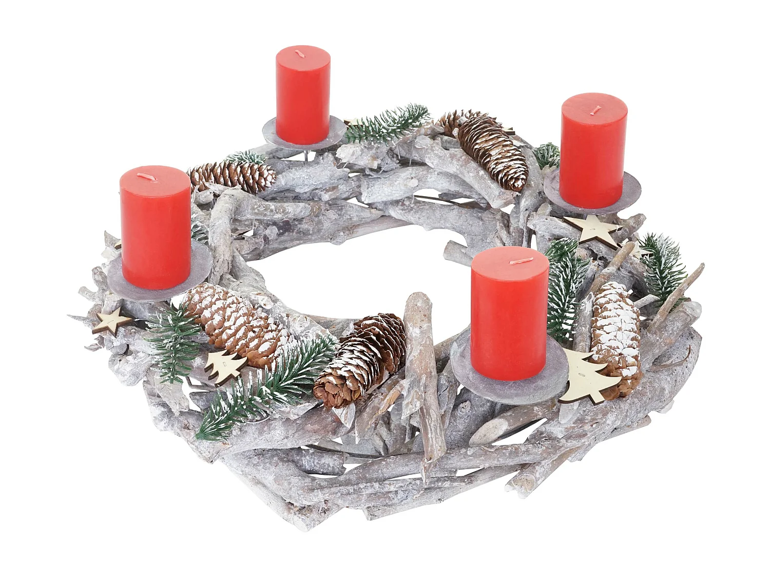 Corona de Adviento XXL redonda velas de madera rojo,  con velas, rojo