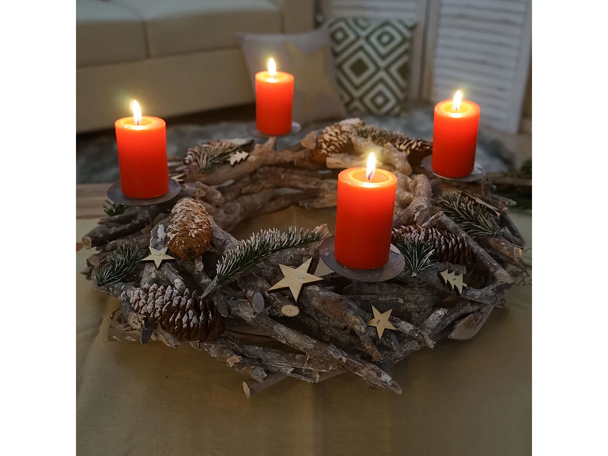 Corona de Adviento XXL redonda velas de madera rojo,  con velas, rojo