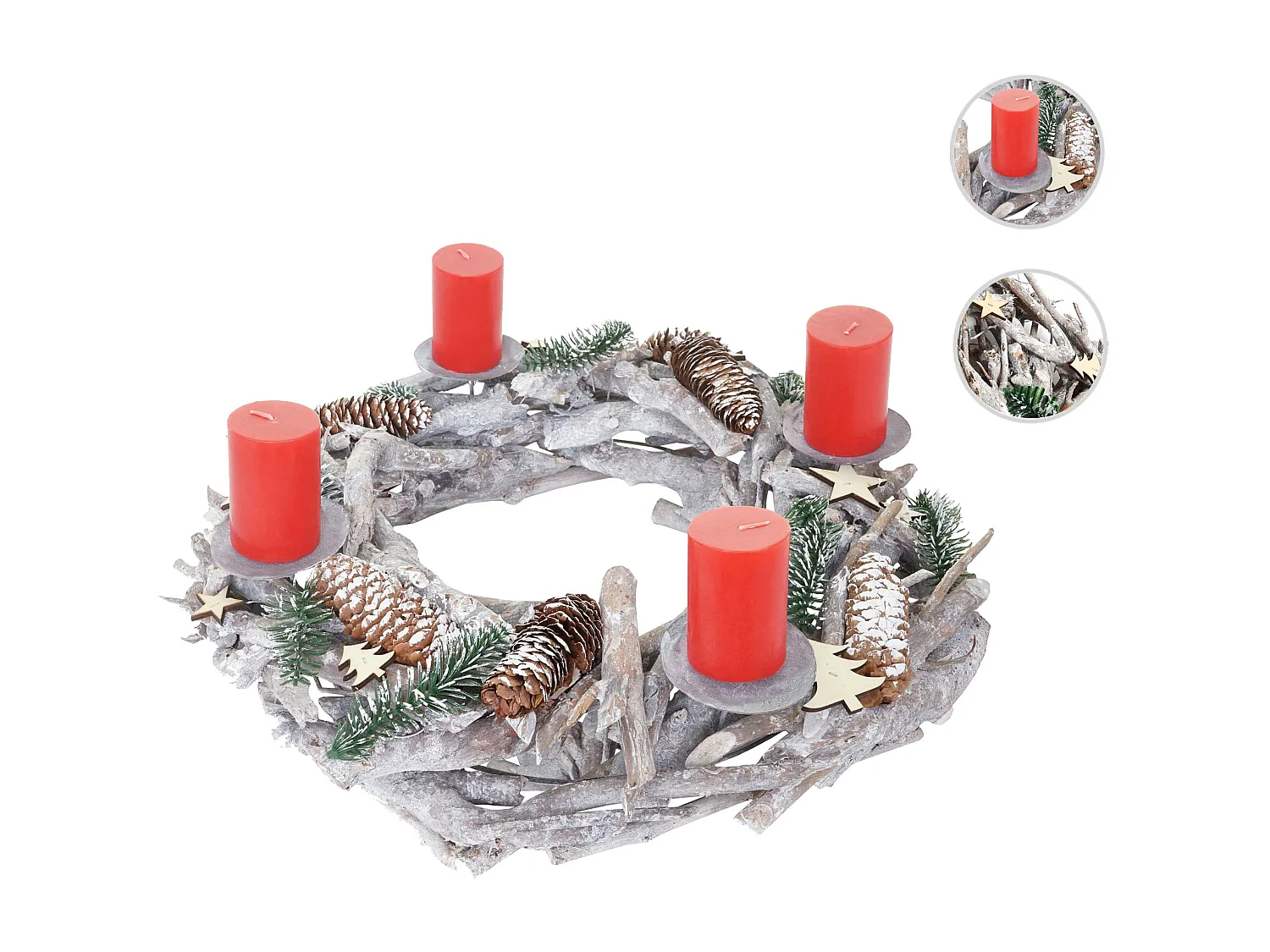 Corona de Adviento XXL redonda velas de madera rojo,  con velas, rojo