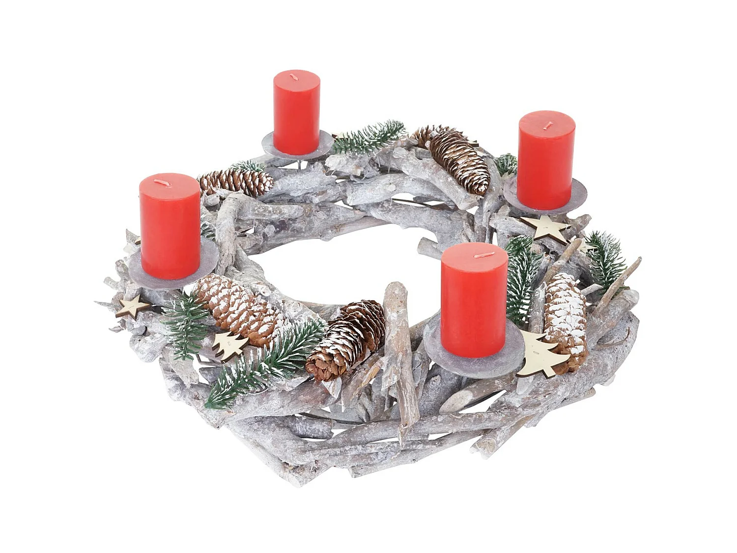 Couronne de l'Avent XXL ronde en bois sans bougies,  avec des bougies, rouge