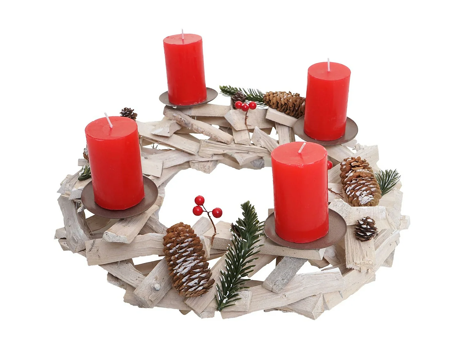 Couronne de l'Avent ronde en bois sans bougies,  avec des bougies, rouge