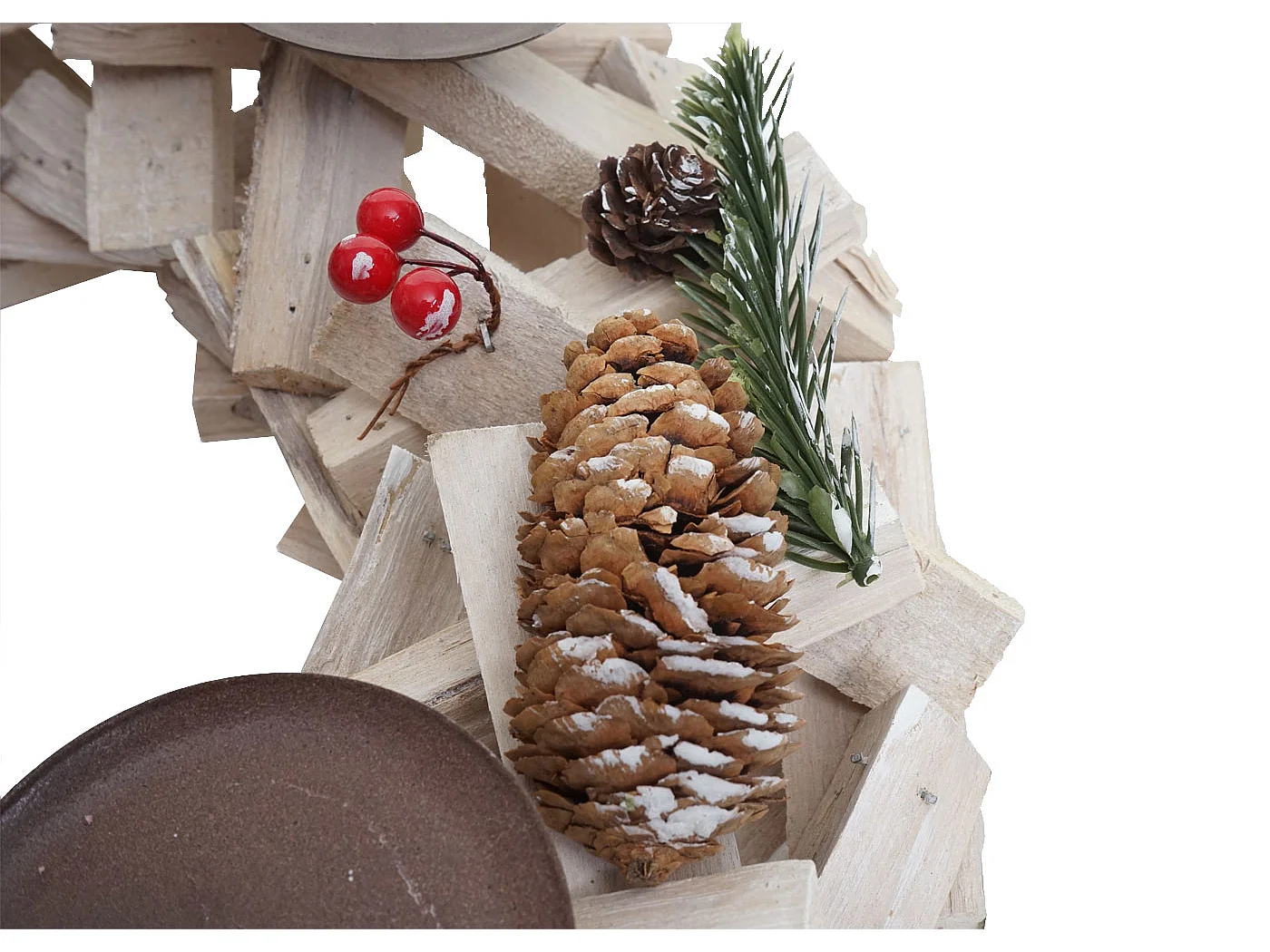 Couronne de l'Avent ronde en bois sans bougies,  avec des bougies, rouge