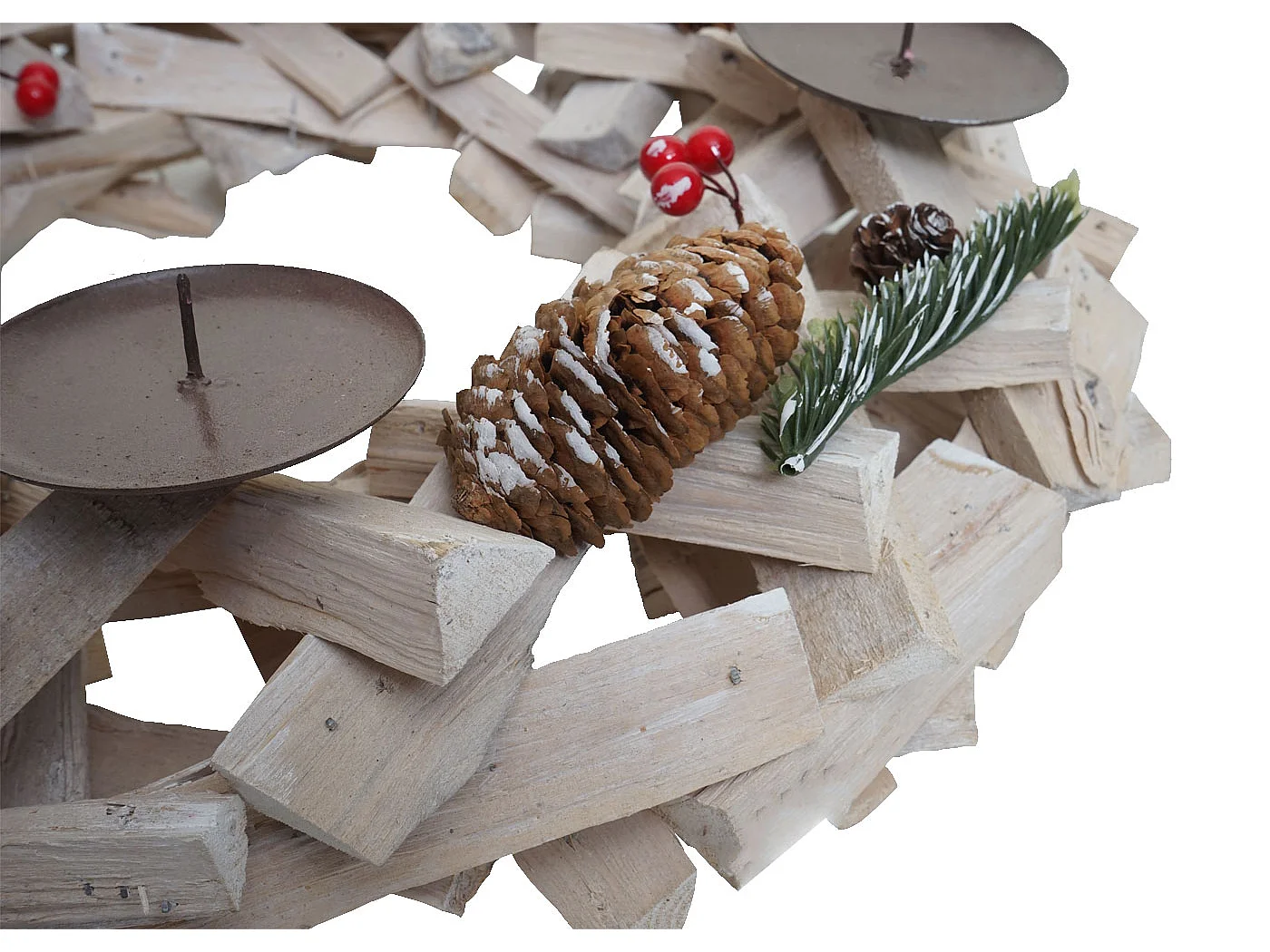 Couronne de l'Avent ronde en bois sans bougies,  avec des bougies, rouge