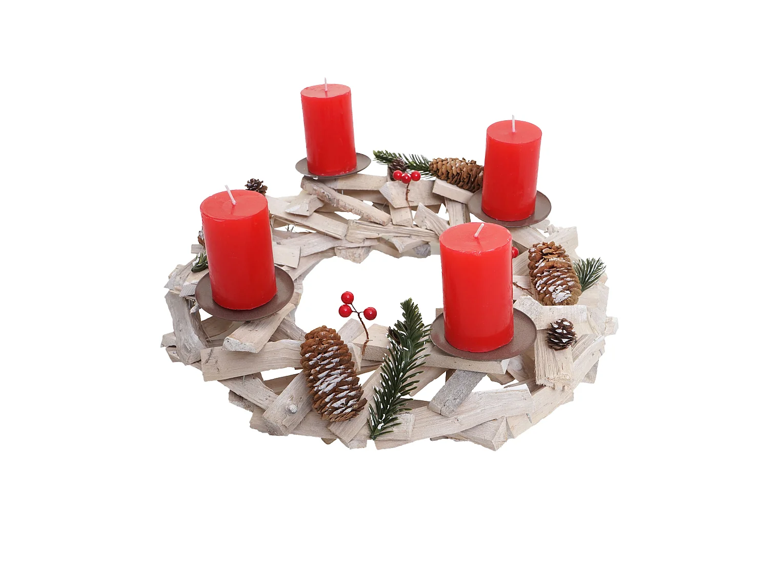 Couronne de l'Avent ronde en bois sans bougies,  avec des bougies, rouge