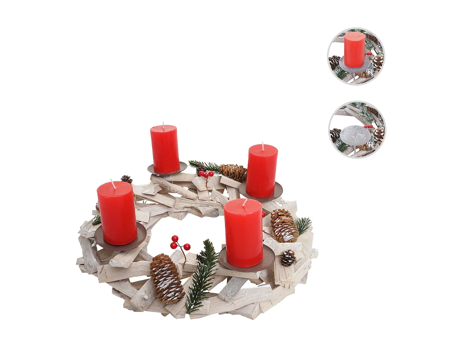 Grinalda do Advento velas redondas de madeira vermelhas,  com velas, vermelho