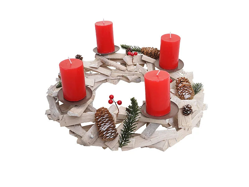 Couronne de l'Avent ronde en bois sans bougies,  avec des bougies, rouge