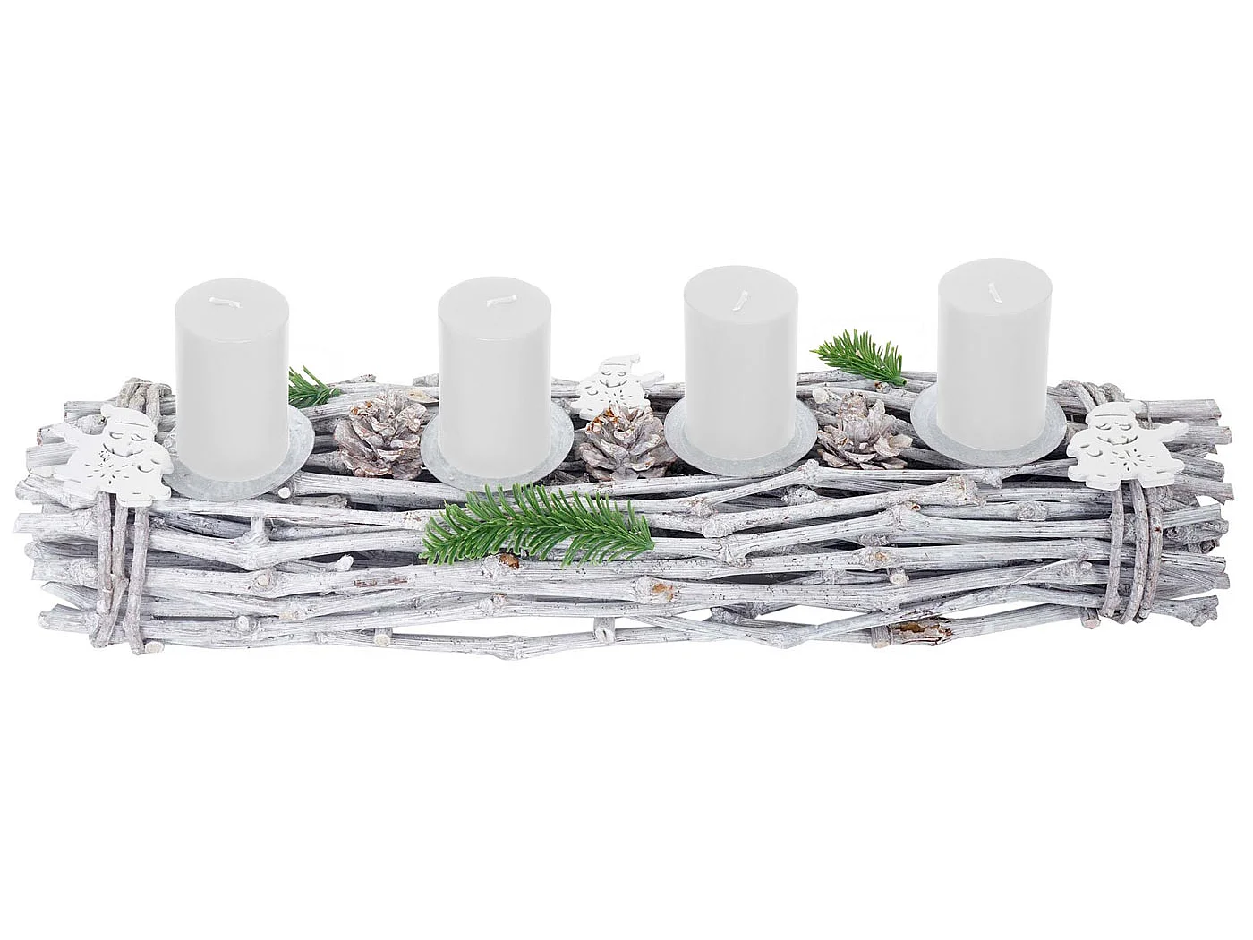 Grinalda do Advento velas de madeira alongadas brancas,  com velas, branco