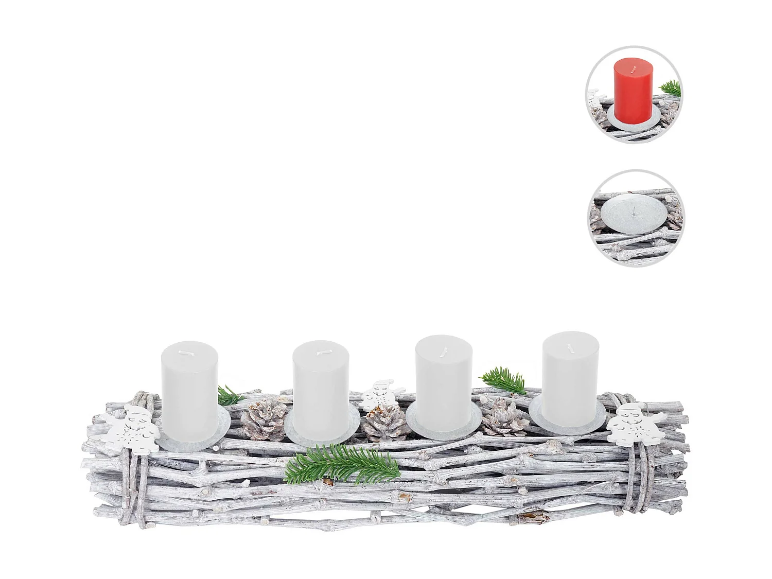 Grinalda do Advento velas de madeira alongadas brancas,  com velas, branco