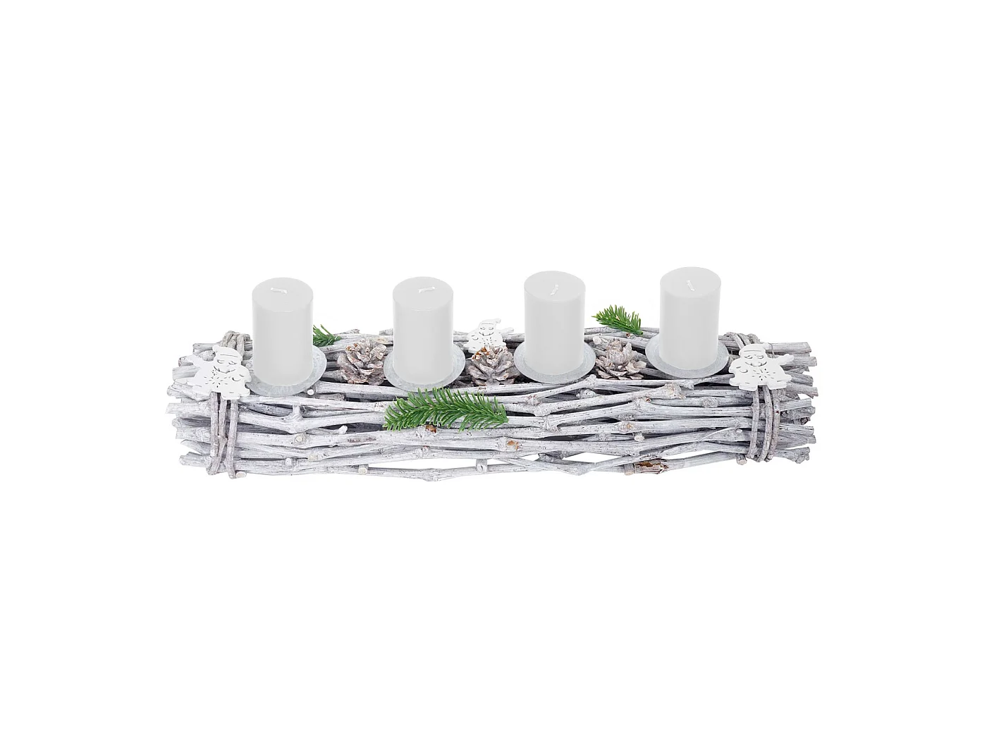 Couronne de l'Avent oblongue bougies bois rouge,  bougies blanches