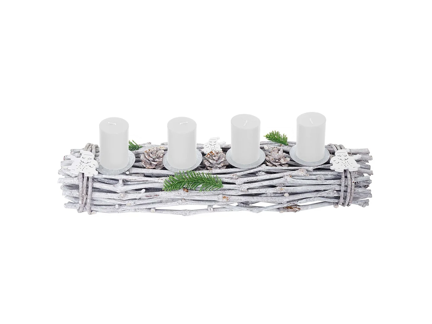 Couronne de l'Avent oblongue bougies bois rouge,  bougies blanches