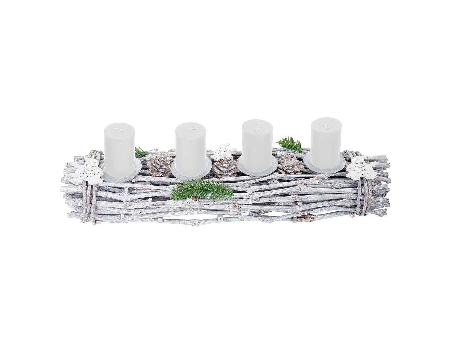 Adventkrans, aflang, træ, hvide stearinlys,  med stearinlys, hvid