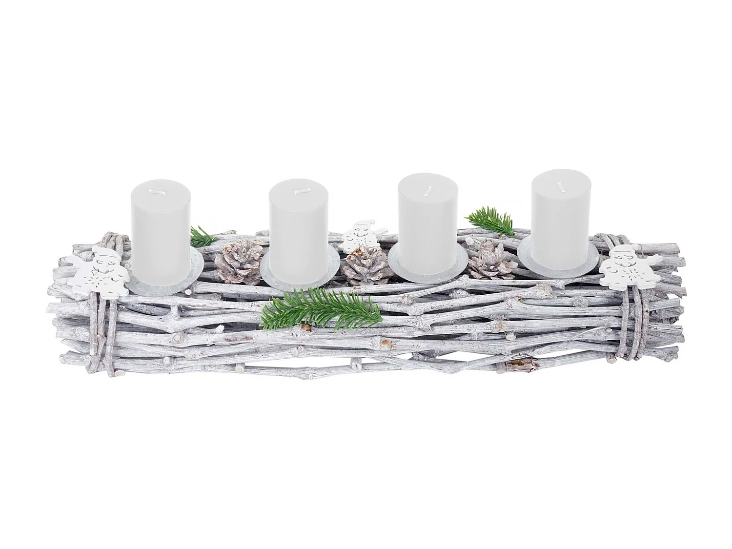 Adventkrans, aflang, træ, hvide stearinlys,  med stearinlys, hvid