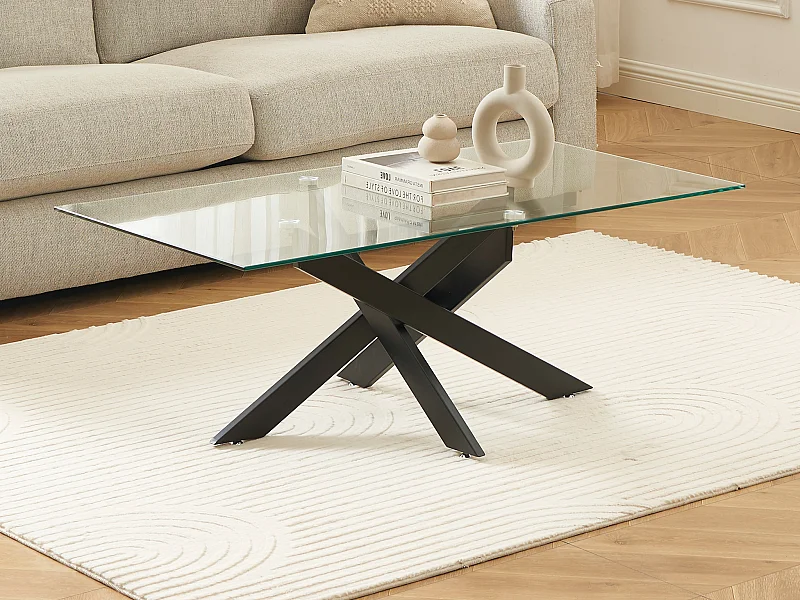 Table basse en verre trempé et métal noir - Transparent - COSIMA