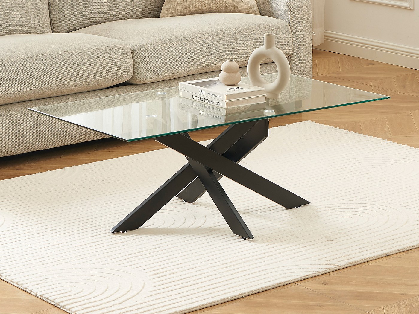 Salontafel van gehard glas en zwart metaal - Transparant - COSIMA