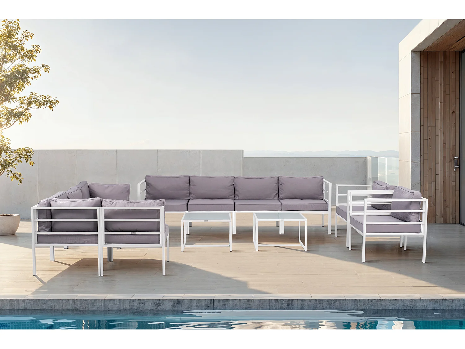 Salon de Jardin Madrid Deluxe 10 Places Blanc Acier Kiefergarden
