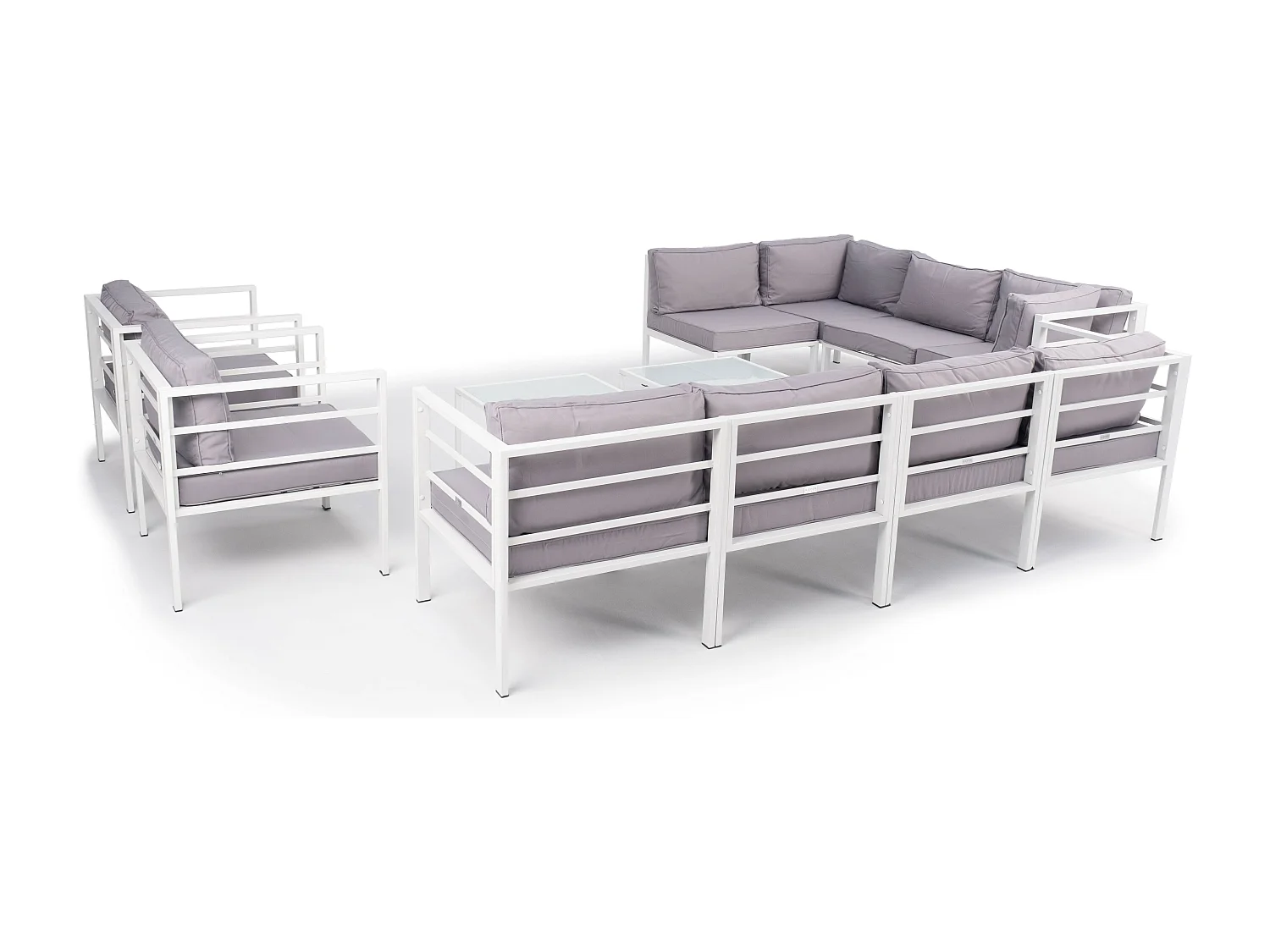 Salon de Jardin Madrid Deluxe 10 Places Blanc Acier Kiefergarden
