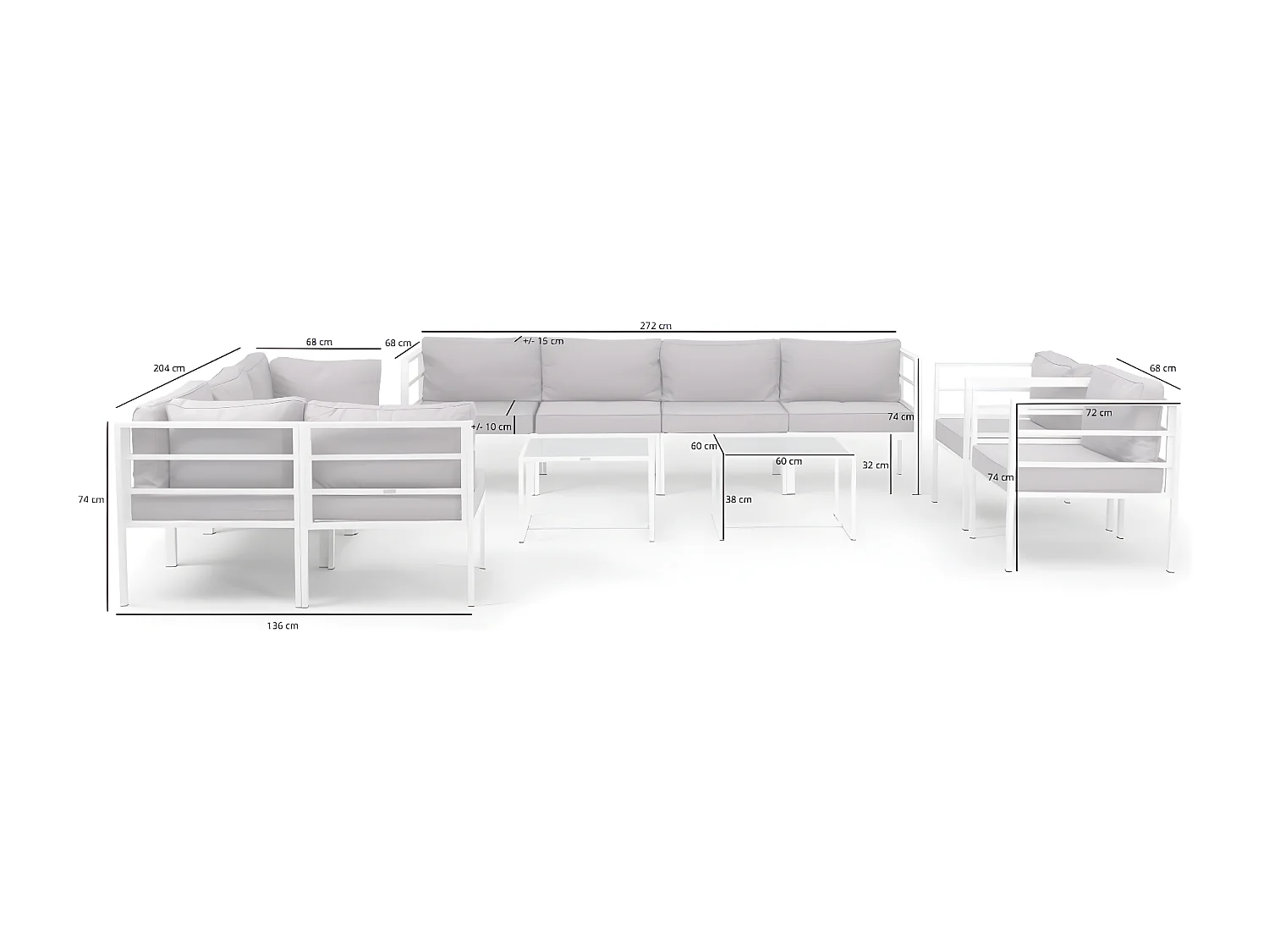 Salon de Jardin Madrid Deluxe 10 Places Blanc Acier Kiefergarden