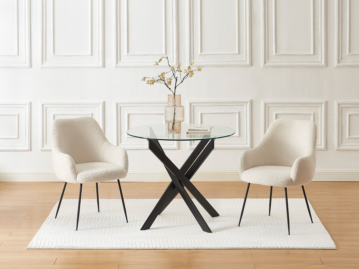 Esstisch rund für 2 Personen - Sicherheitsglas & schwarzes Metall - Transpa günstig online kaufen