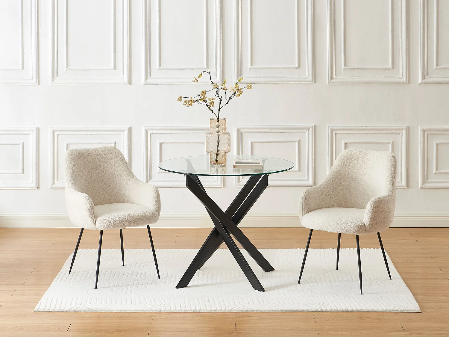 Rundt spisebord for 2 personer i herdet glass og sort metall - Transparent - COSIMA