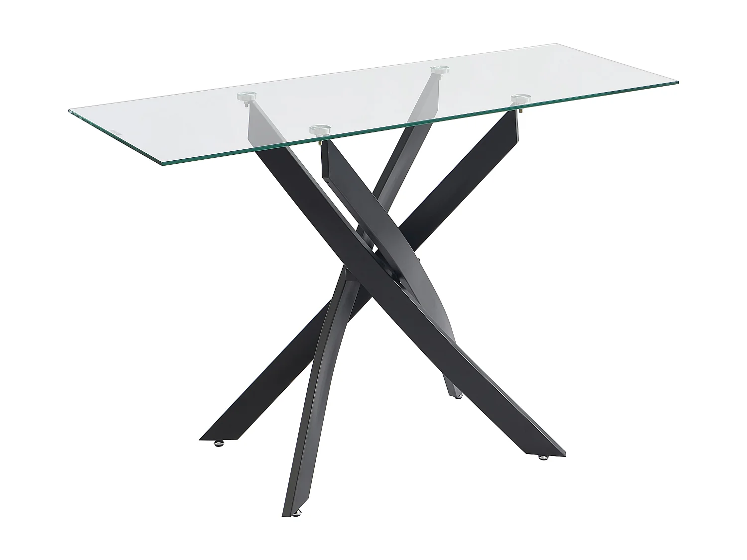 Consola em vidro temperado e metal preto, transparente - COSIMA