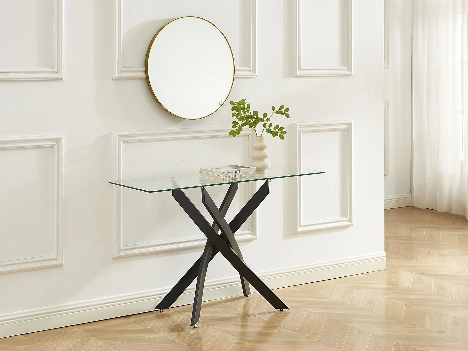 Wandkonsole - Sicherheitsglas & schwarzes Metall - Transparent - COSIMA