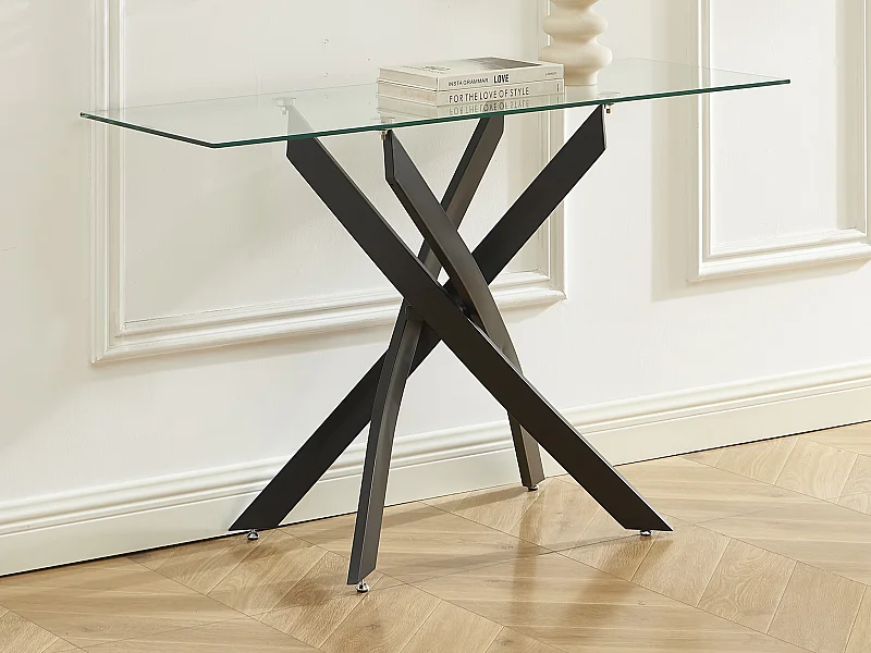 Console en verre trempé et métal noir - Transparent - COSIMA