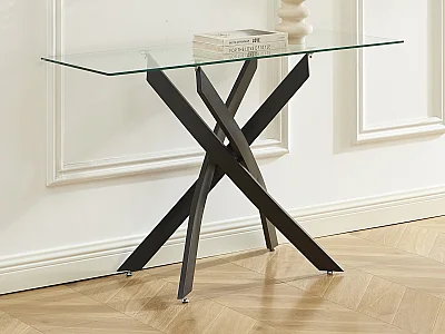 Console en verre trempé et métal noir - Transparent - COSIMA