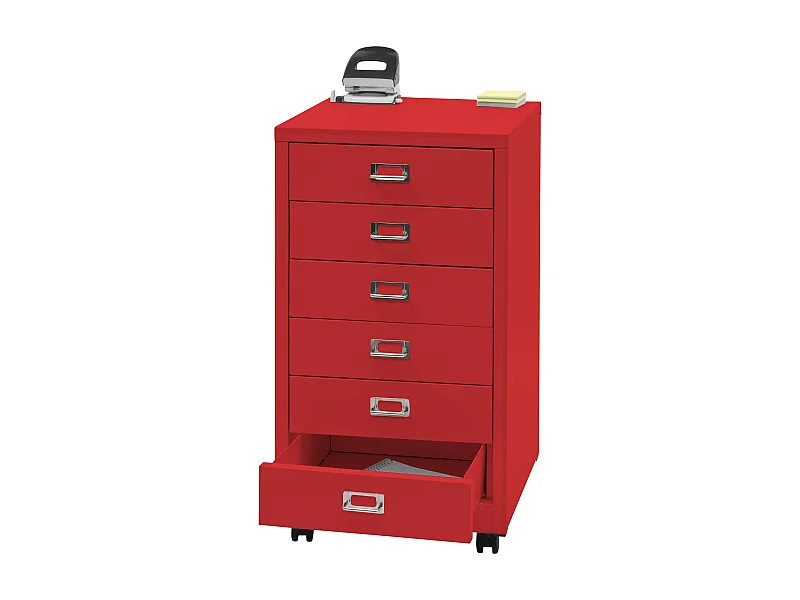 Cassettiera armadietto ufficio con ruote MCW-L49 acciaio 6 cassetti 75x40x41cm rosso