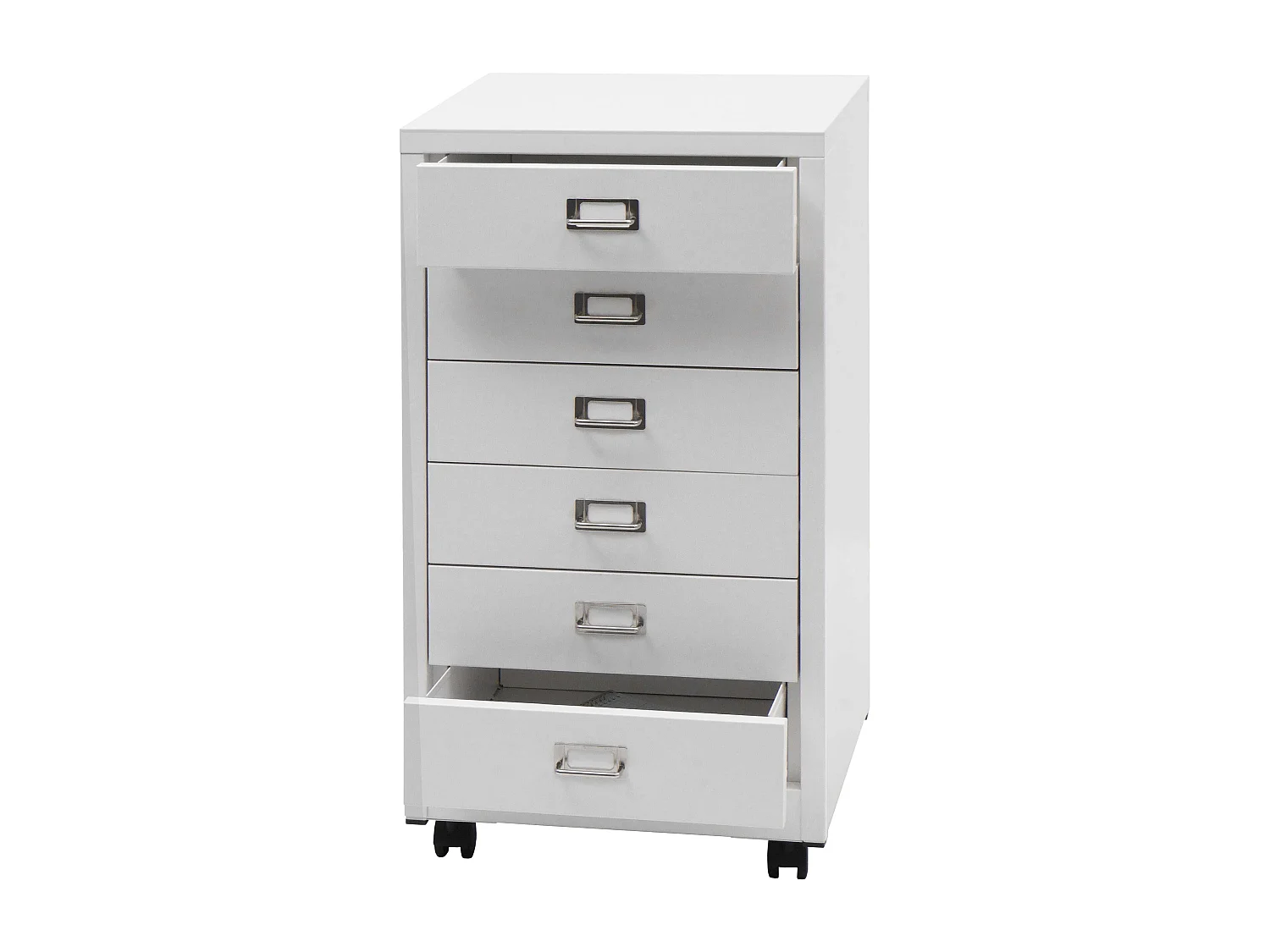 Cassettiera armadietto ufficio con ruote MCW-L49 acciaio 6 cassetti 75x40x41cm bianco