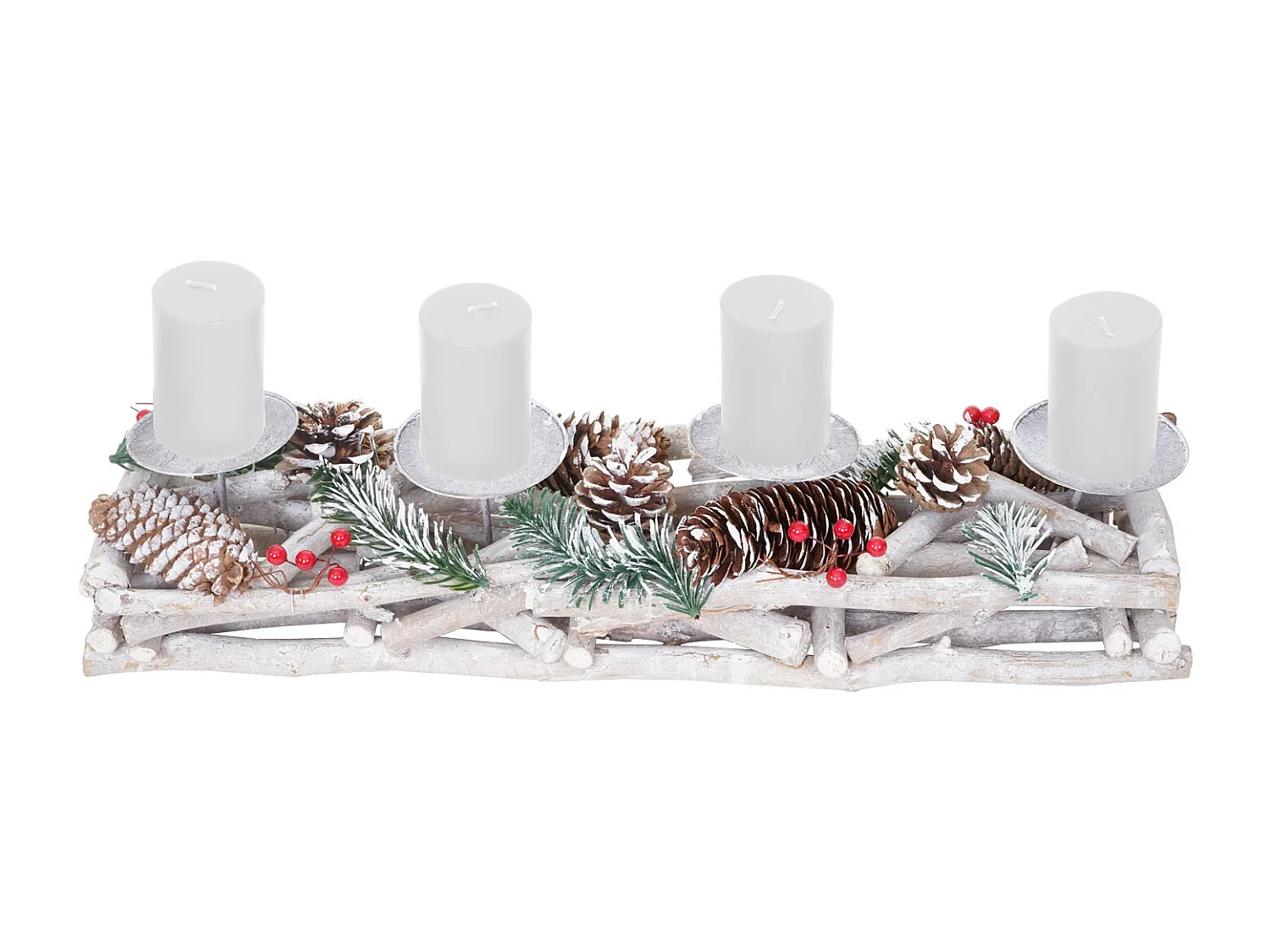 Grinalda do Advento velas de madeira alongadas brancas,  com velas, branco