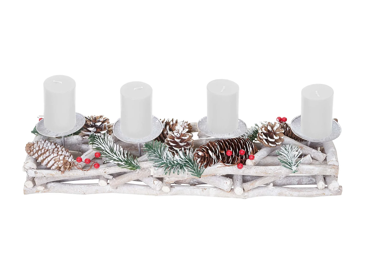 Grinalda do Advento velas de madeira alongadas brancas,  com velas, branco