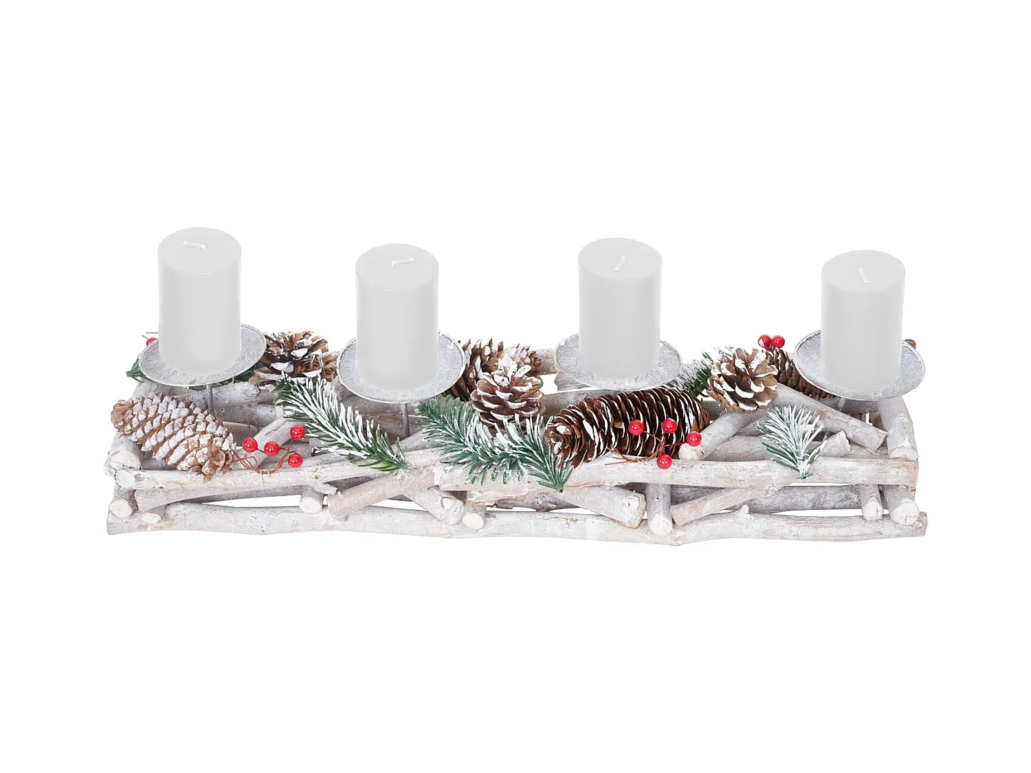 Couronne de l'Avent allongée bois bougies blanches,  avec bougies blanches