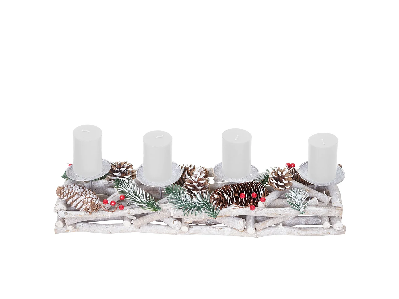 Corona de Adviento alargada de madera velas blancas,  con velas, blanco