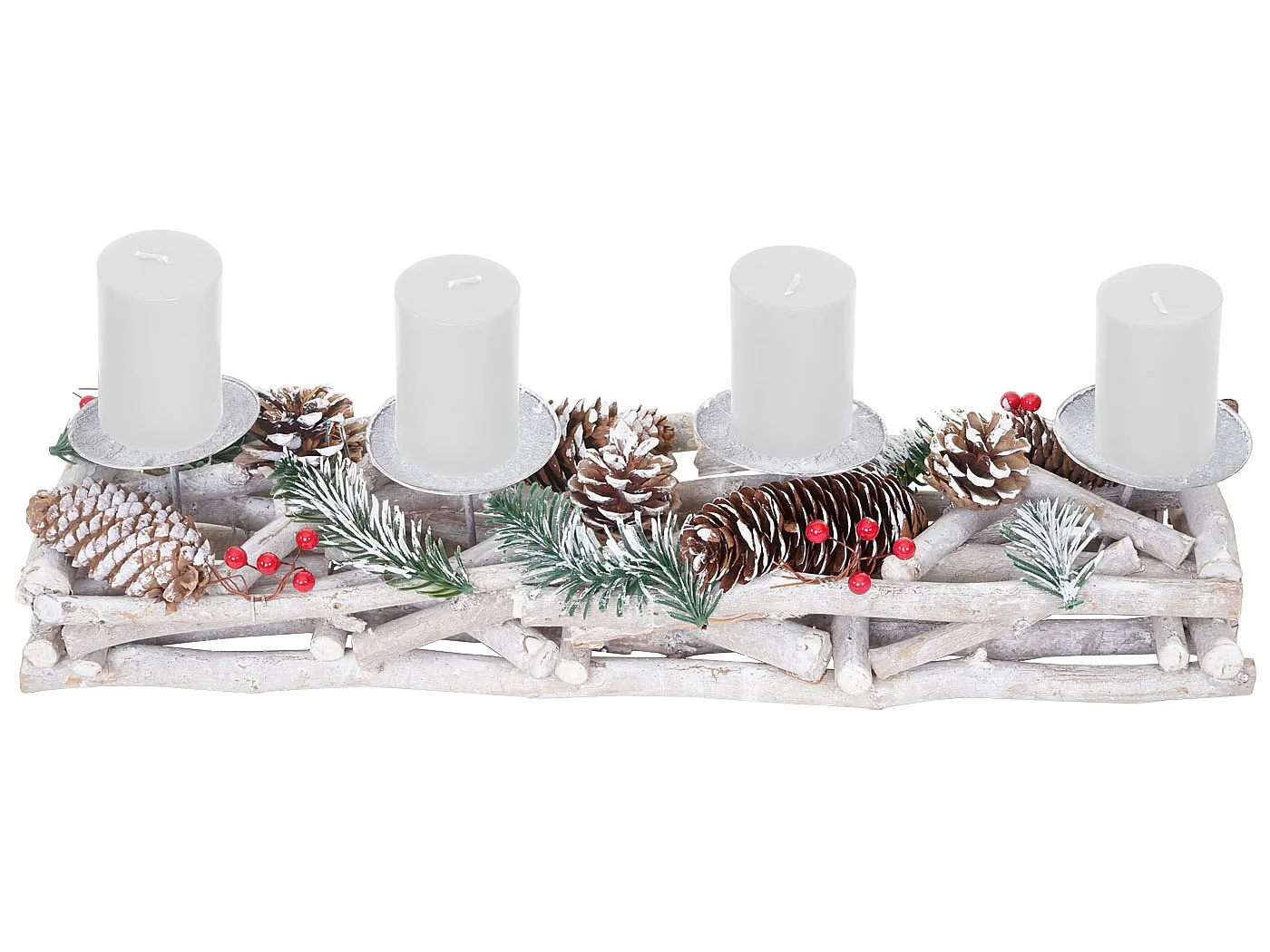 Corona de Adviento alargada de madera velas blancas,  con velas, blanco