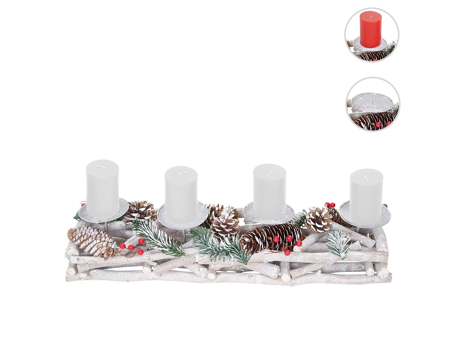 Corona de Adviento alargada de madera velas blancas,  con velas, blanco