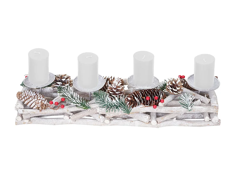 Adventskranz länglich Holz Kerzen weiß, Mit Kerzen, weiß