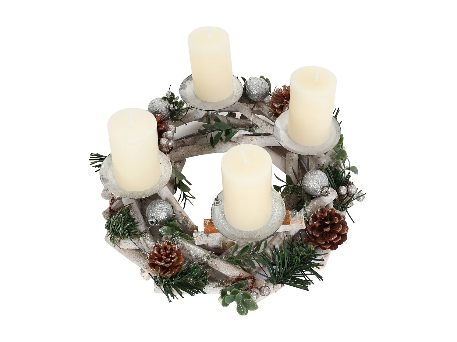 Portacandele natalizio avvento Natale MCW-M12 legno bianco argento ~ circolare con candele