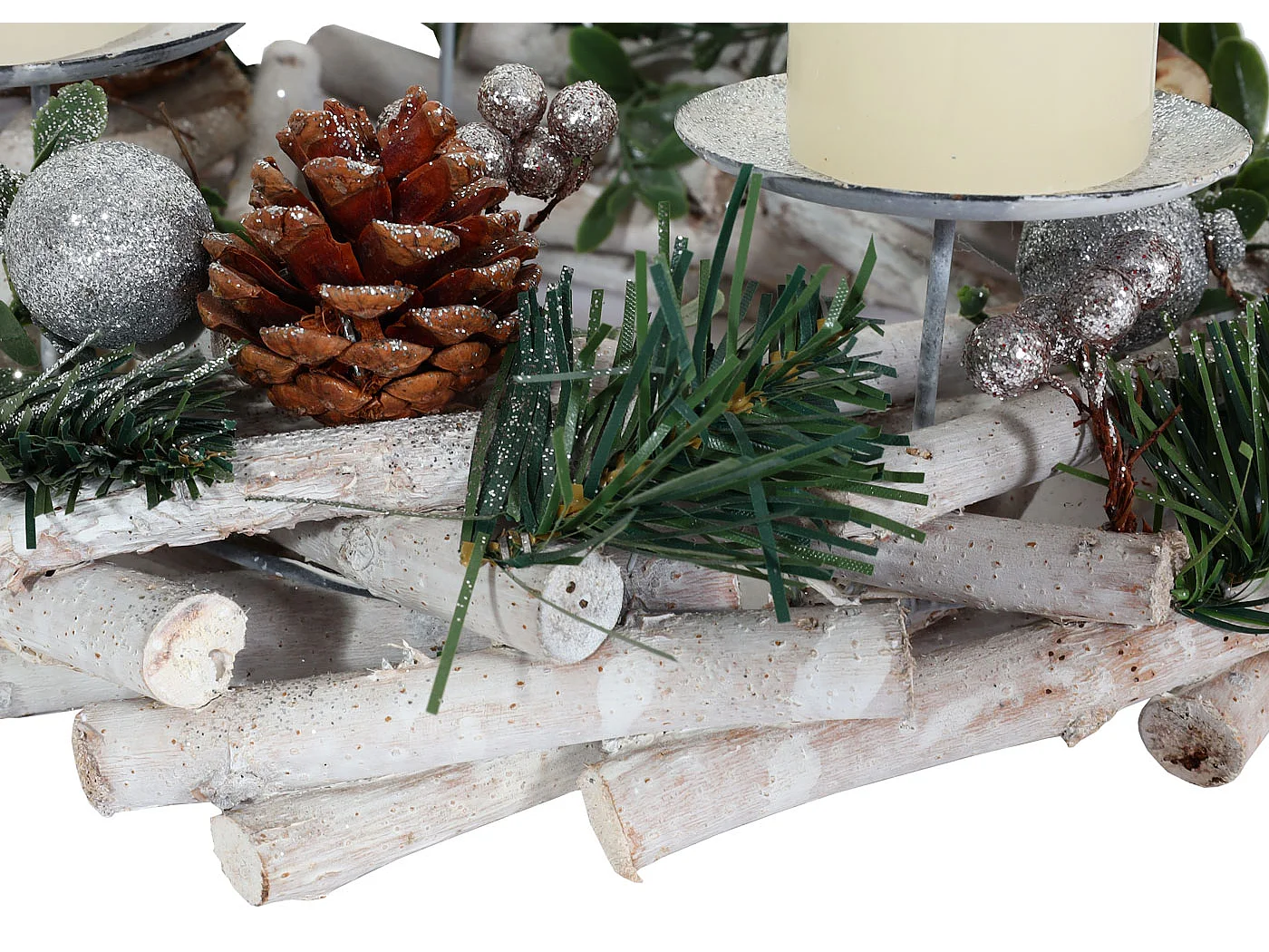 Portacandele natalizio avvento Natale MCW-M12 legno bianco argento ~ circolare con candele