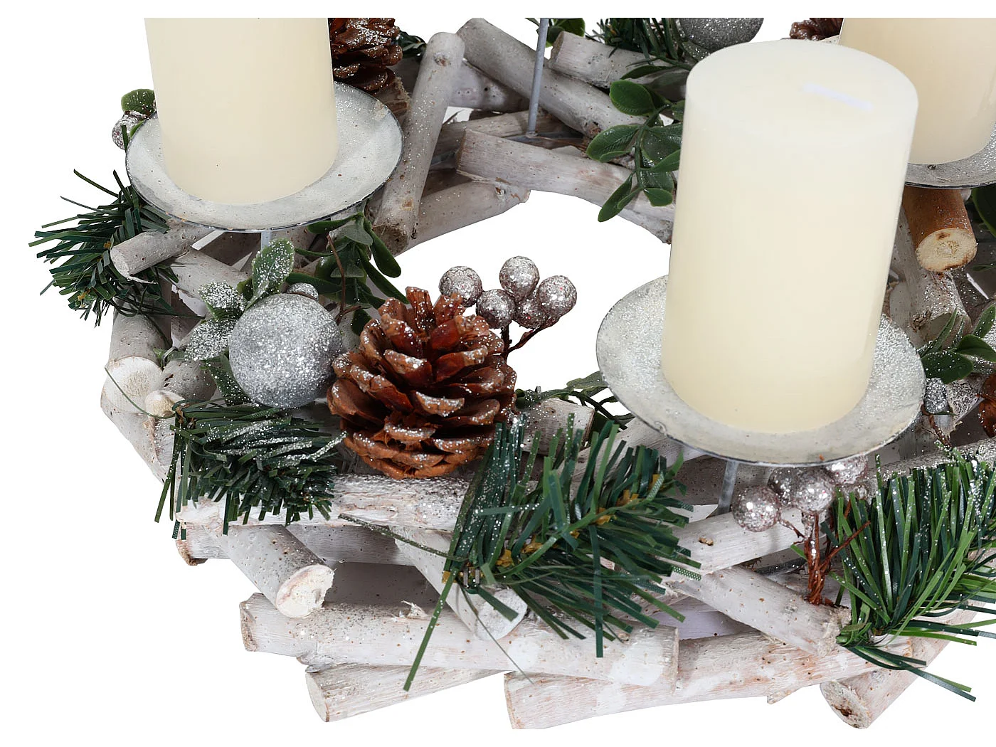 Portacandele natalizio avvento Natale MCW-M12 legno bianco argento ~ circolare con candele