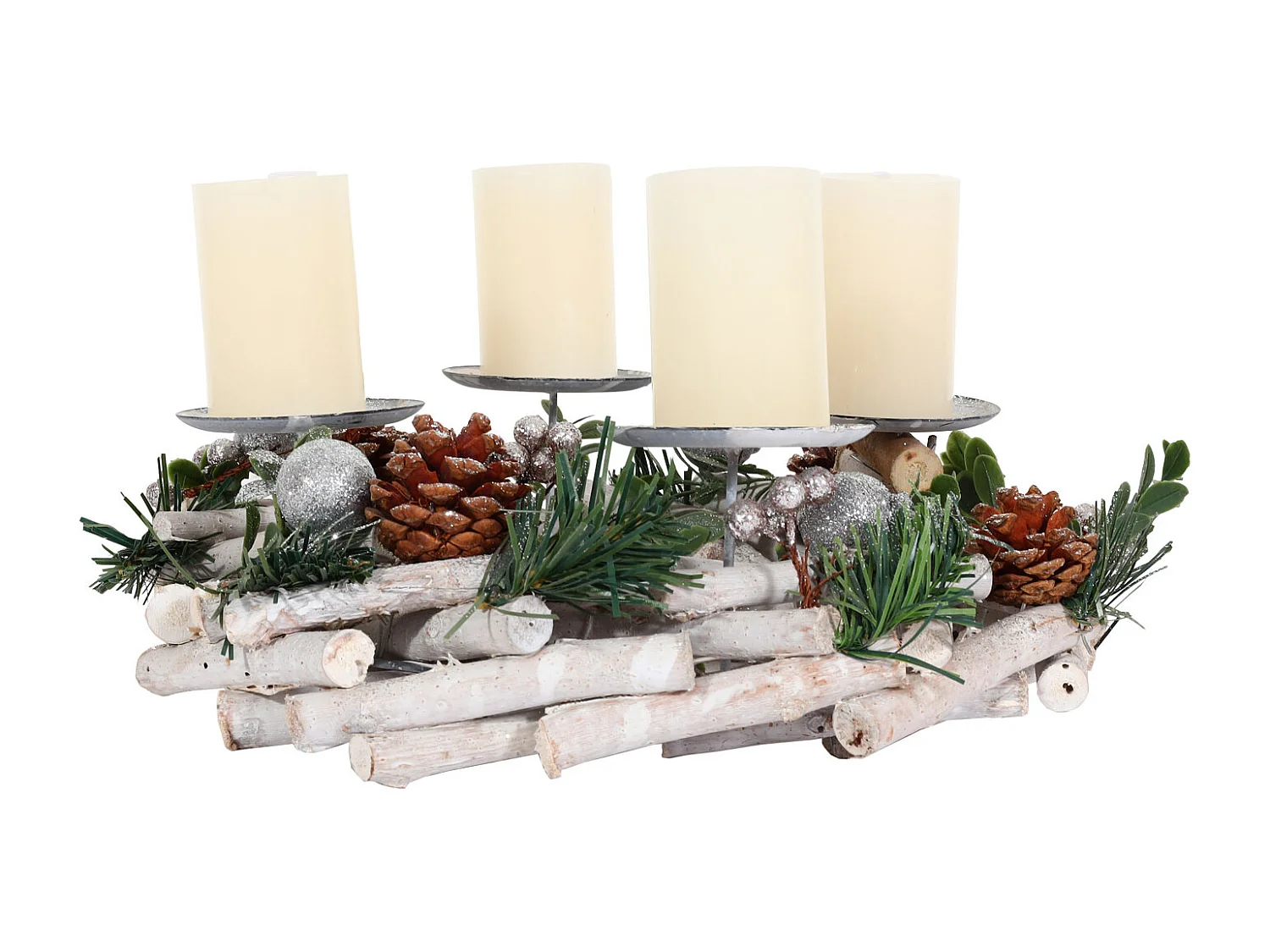 Portacandele natalizio avvento Natale MCW-M12 legno bianco argento ~ circolare con candele