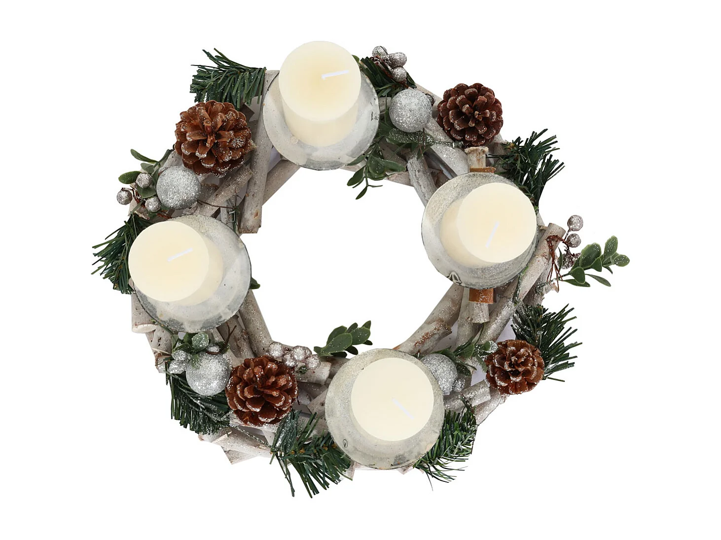 Portacandele natalizio avvento Natale MCW-M12 legno bianco argento ~ circolare con candele