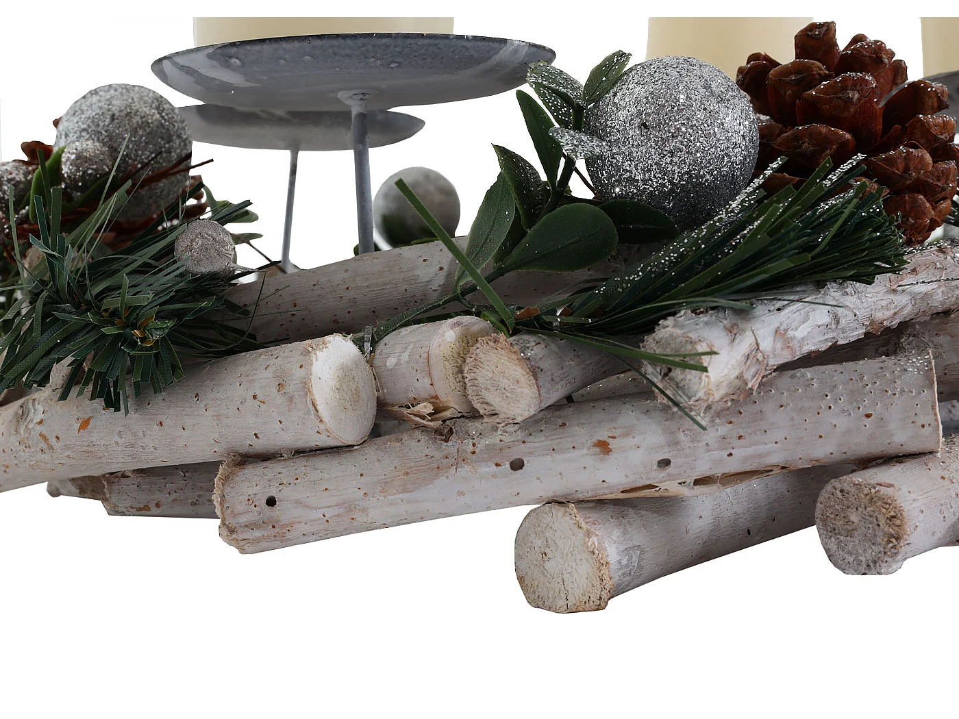 Portacandele natalizio avvento Natale MCW-M12 legno bianco argento ~ circolare con candele