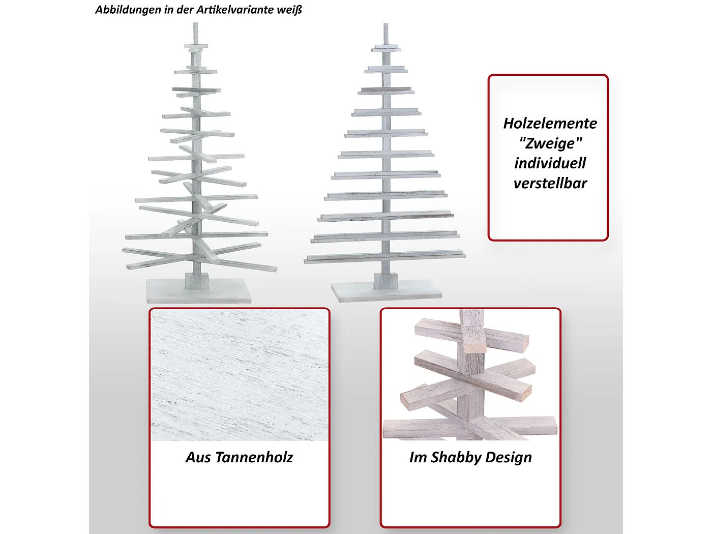 Sapin de Noël décoratif MCW-H77, Sapin de Noel décoratif MCW-H77, arbre de Noel 3D, aspect shabby, bois de sapin réglable 130x82x82cm