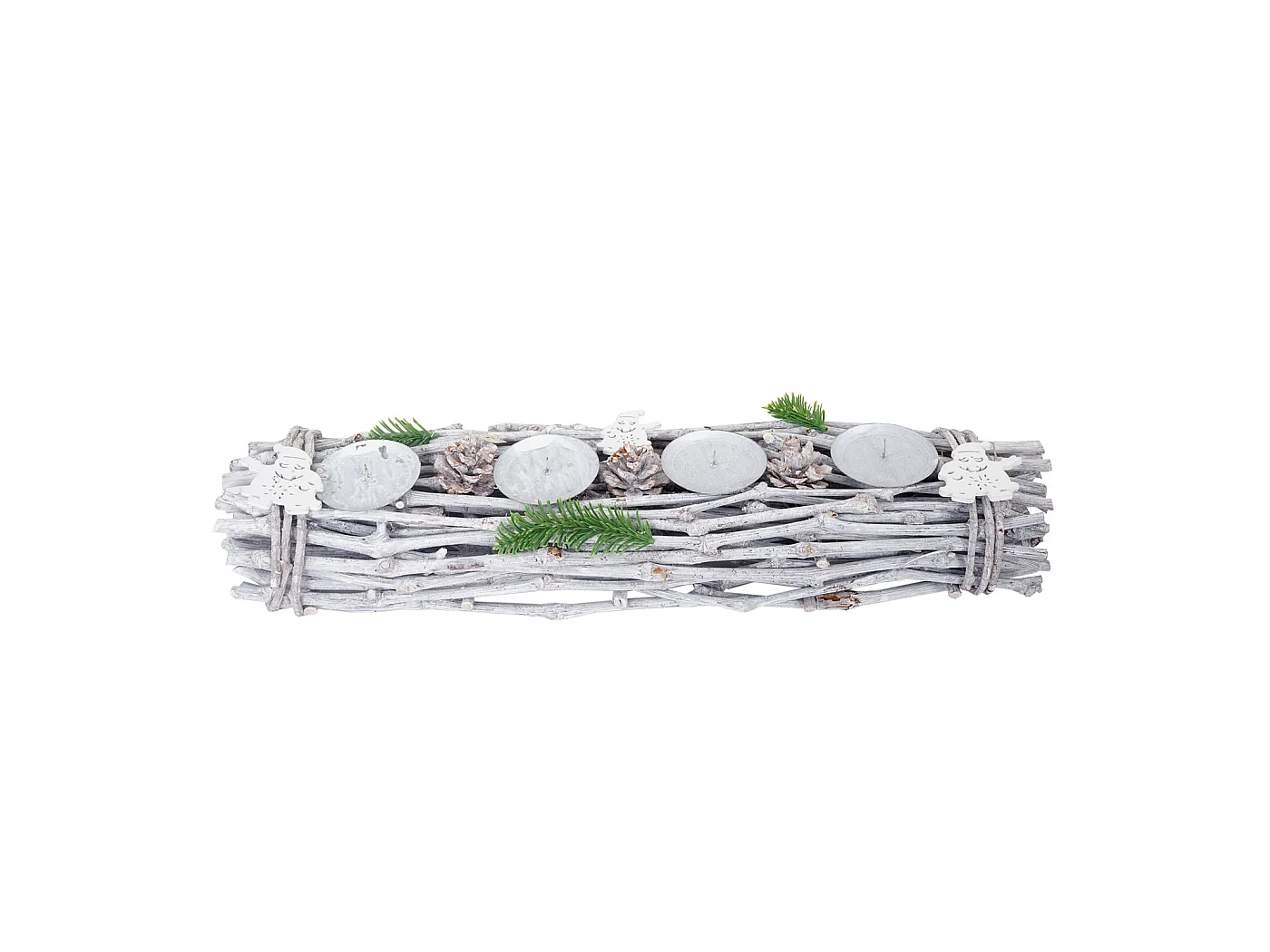 Couronne de l'Avent oblongue bougies bois rouge, Couronne de l'Avent, oblongue, décoration de Noël, composition de l'Avent, bois, 60x16x9cm blanc/gris