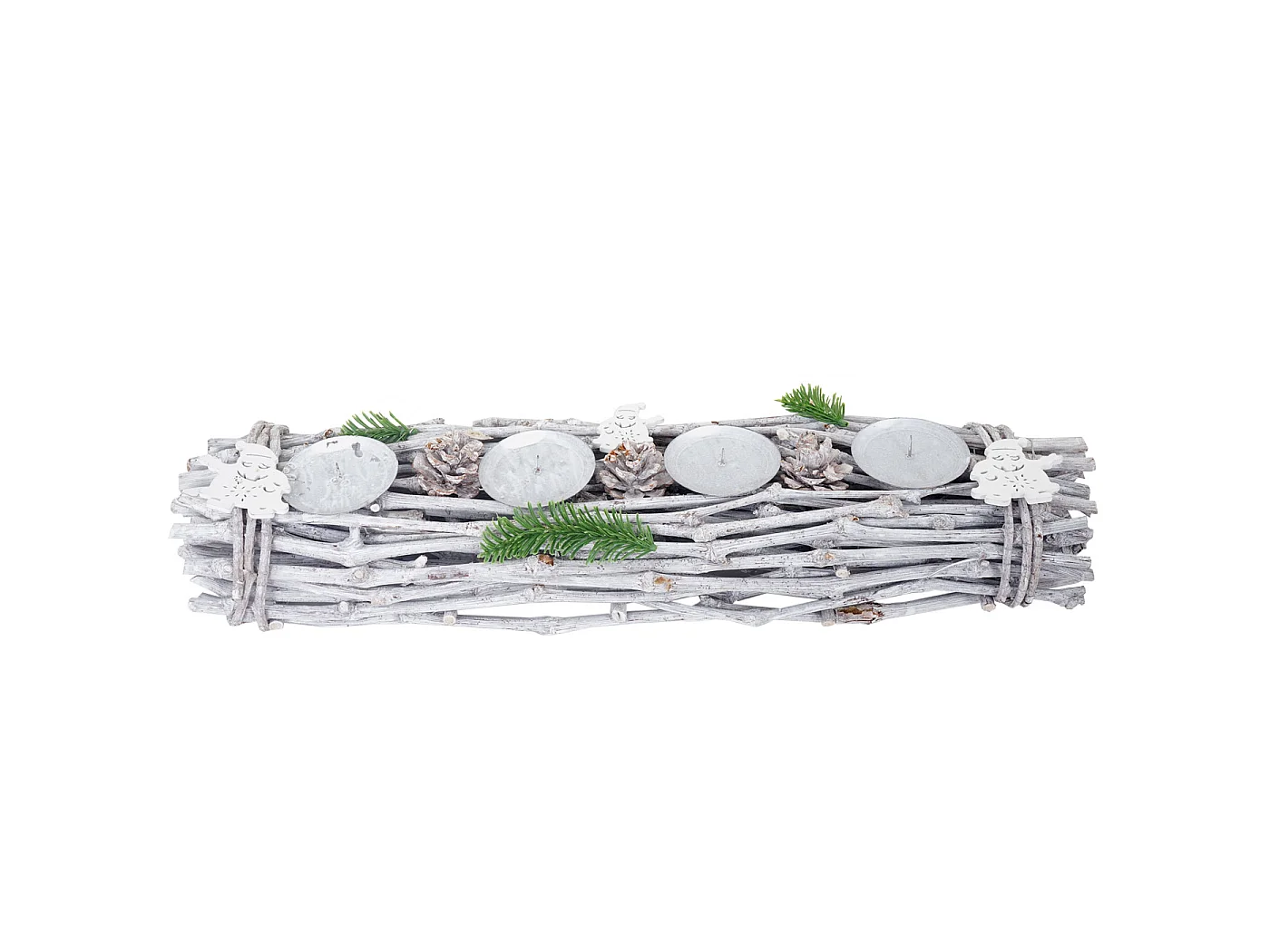 Couronne de l'Avent oblongue bougies bois rouge, Couronne de l'Avent, oblongue, décoration de Noël, composition de l'Avent, bois, 60x16x9cm blanc/gris