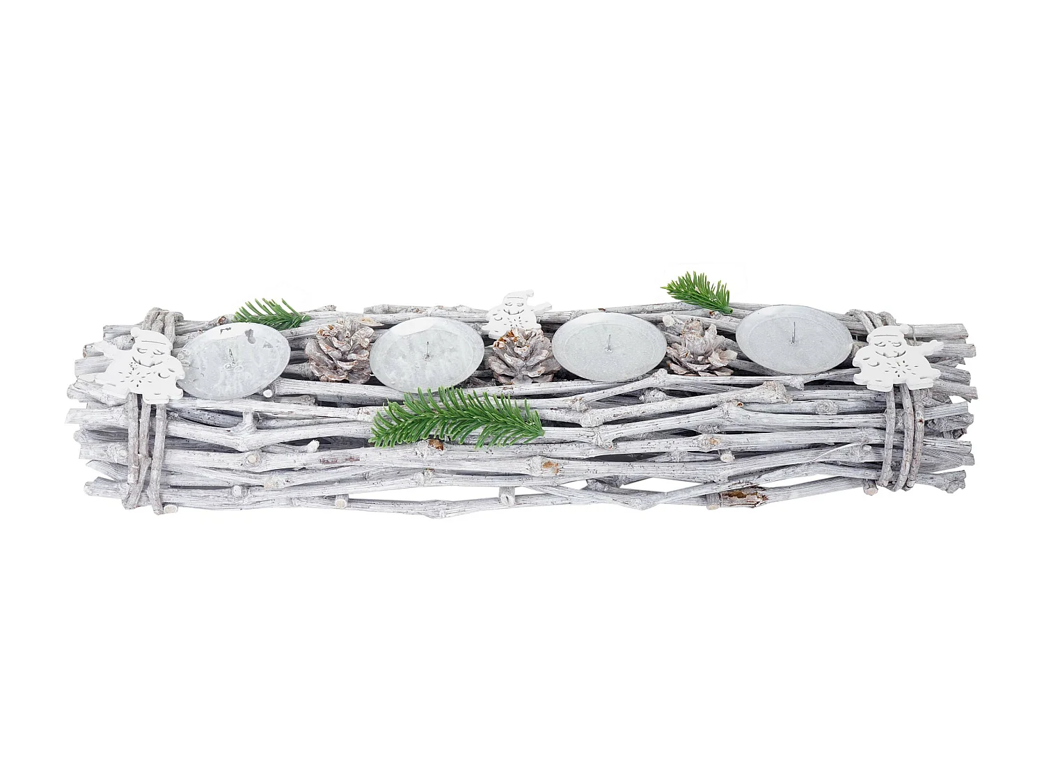 Couronne de l'Avent oblongue bougies bois rouge, Couronne de l'Avent, oblongue, décoration de Noël, composition de l'Avent, bois, 60x16x9cm blanc/gris