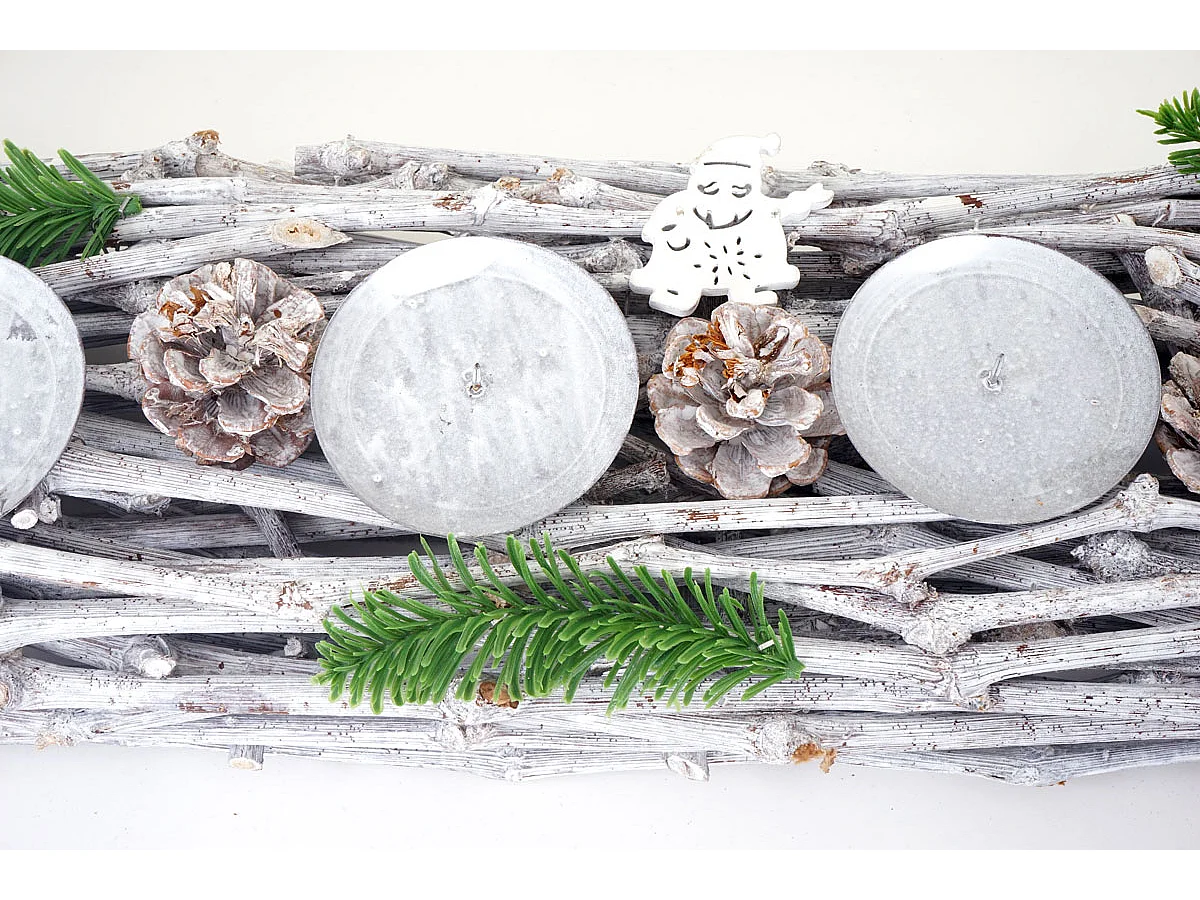 Couronne de l'Avent oblongue bougies bois rouge, Couronne de l'Avent, oblongue, décoration de Noël, composition de l'Avent, bois, 60x16x9cm blanc/gris