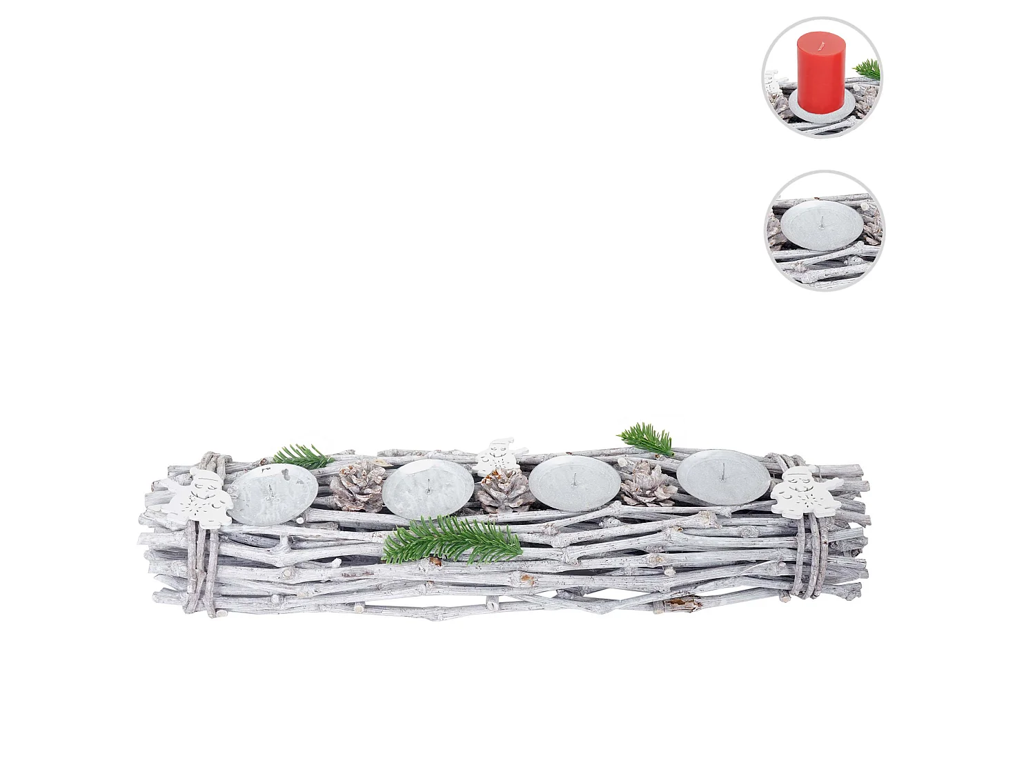 Couronne de l'Avent oblongue bougies bois rouge,  sans bougies