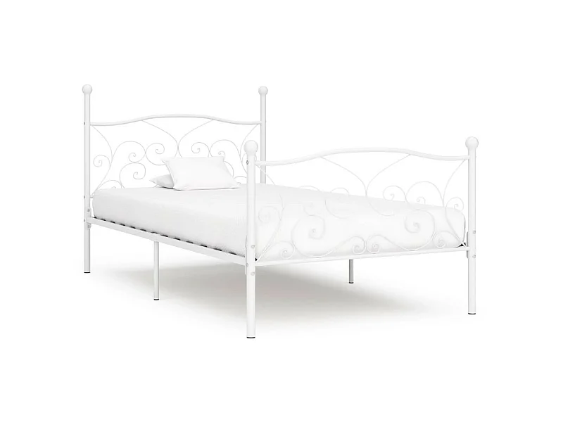 Lit et sommier à lattes Blanc Métal 90x200